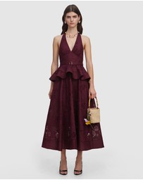 Self Portrait - Linen Peplum Midi Dress