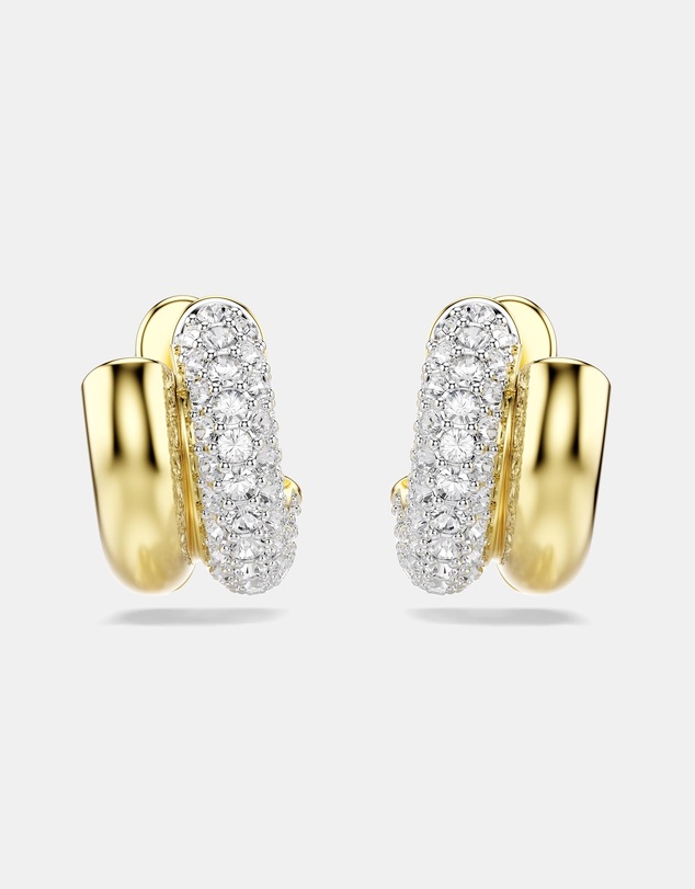 Swarovski - Dextera Hoop Earrings, Round Cut, Mini, White, Gold-Tone Plated