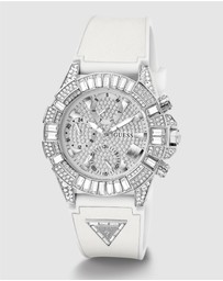 GUESS - ICONIC 40 Glamour 39mm Silver-Tone Case White Silicone Strap