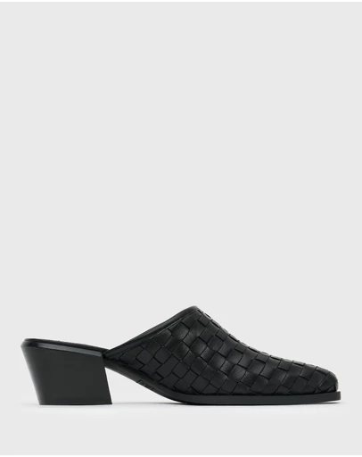 Betts - Dice Leather Woven Block Heeled Mules