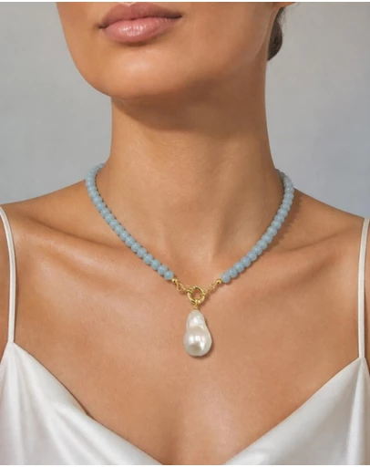 Izoa - Philippa Baroque Pearl Drop Necklace Blue