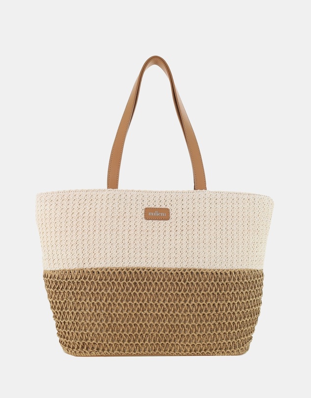 Milleni - Milleni Woven Raffia 2-Tone Tote Bag