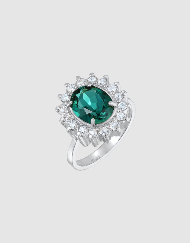 Elli Jewelry - Green Quartz Cocktail Ring in 925 Silver