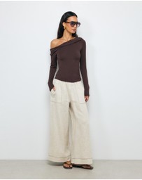AERE - Contrast Stitch Linen Pants