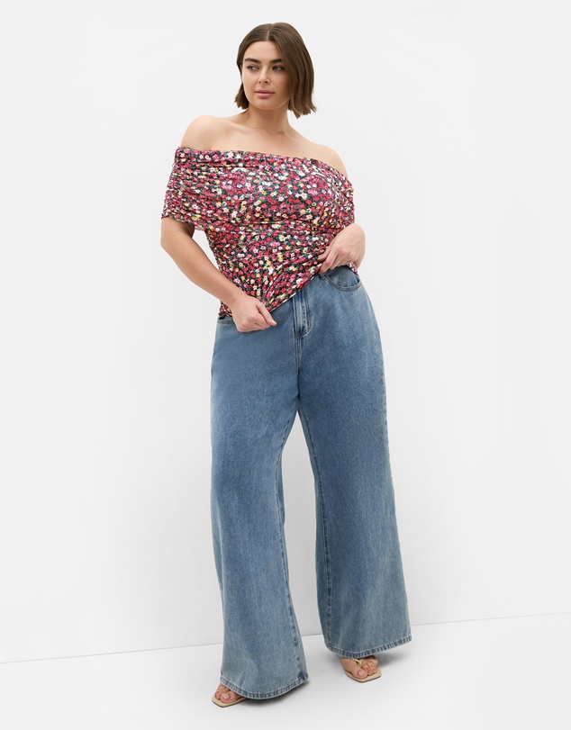 City Chic - Plus sizeDana Mesh Ditsy Print Top - pink
