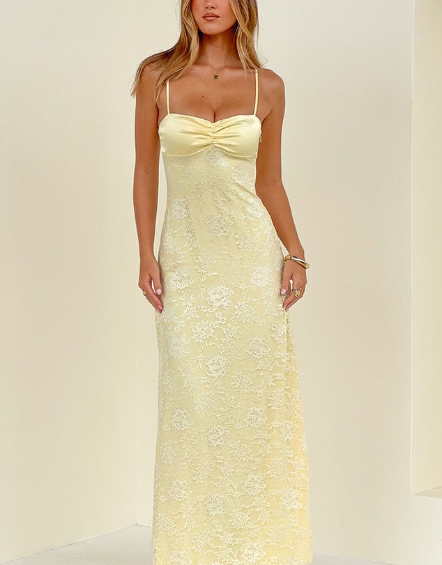 Beginning Boutique - Ely Yellow Lace Maxi Formal Dress