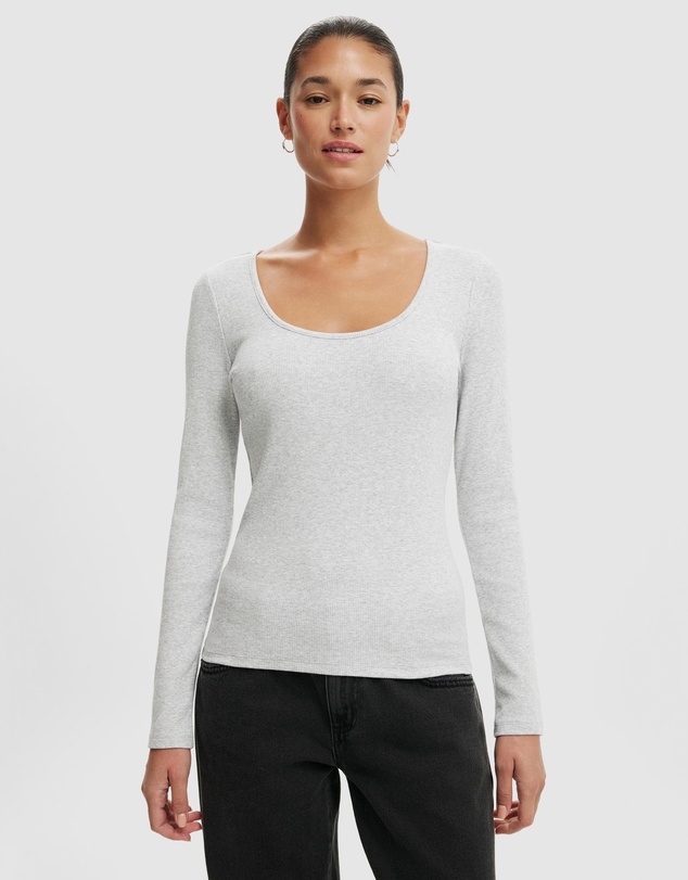 Cotton On - Scoop Neck Rib Long Sleeve Top