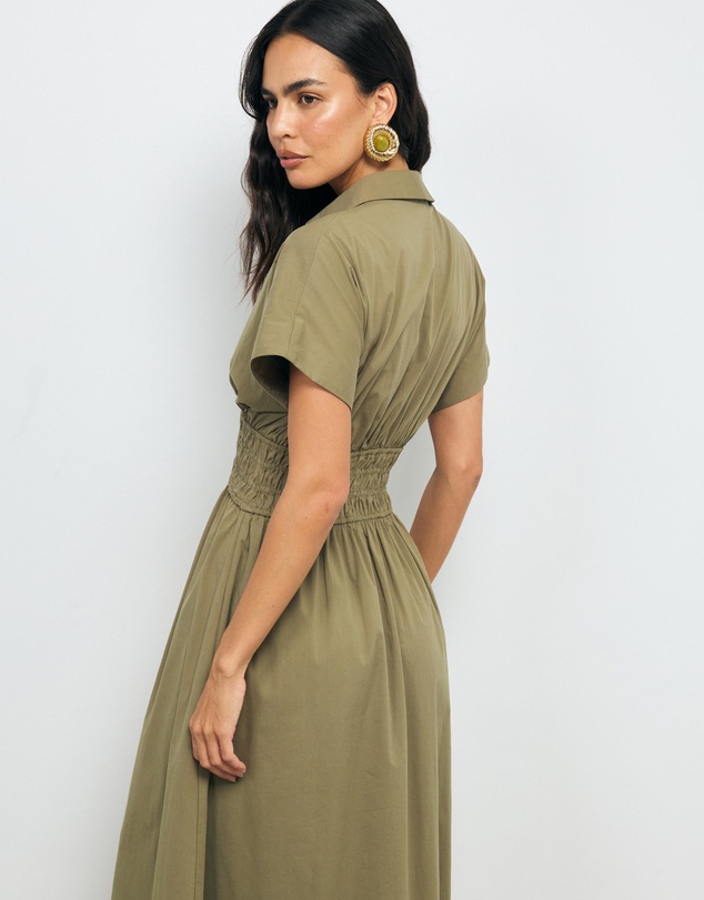 AERE - Carmine Shirred Waist Shirt Dress