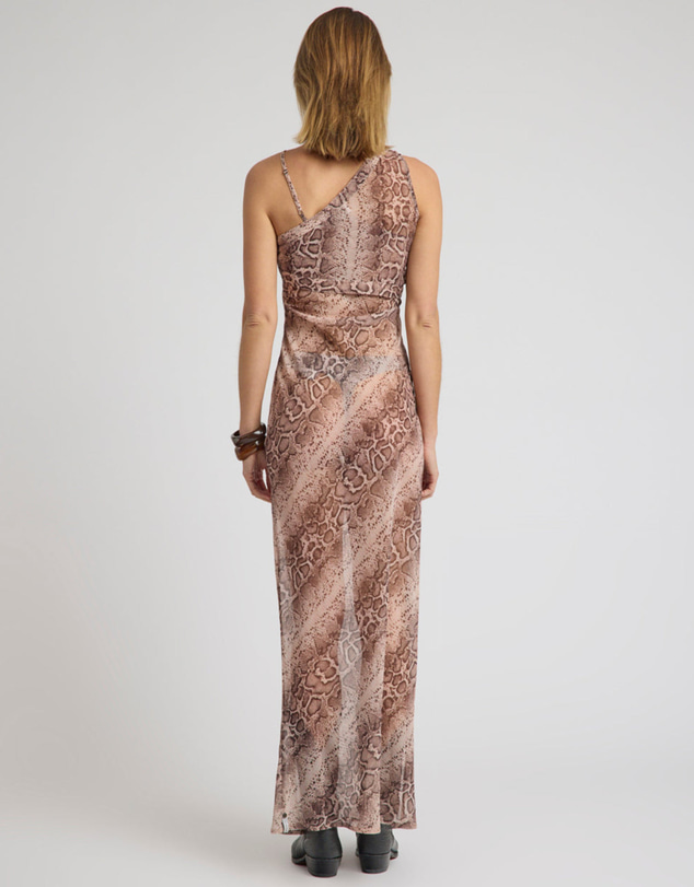 ONE TEASPOON - Negroni Sheer Chiffon One Shoulder Maxi Dress - Cognac Snake