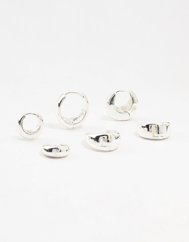 Lovisa - Silver Plated Brass Chunky Mixed Hoop Earrings 3-Pack