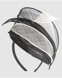 Max Alexander - Pillbox Black White Racing Fascinator