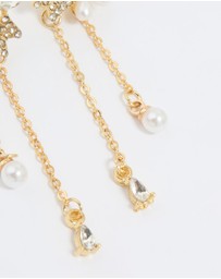 Lovisa - Gold Plated Diamante Pearl Flower Chain Drop Earrings