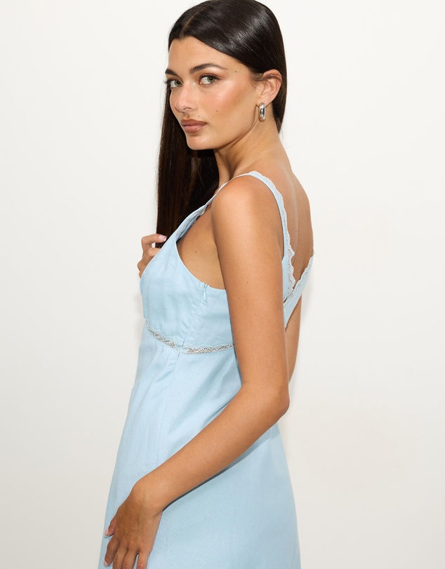 Dazie - Porcelain Linen Blend Lace Trim Mini Dress