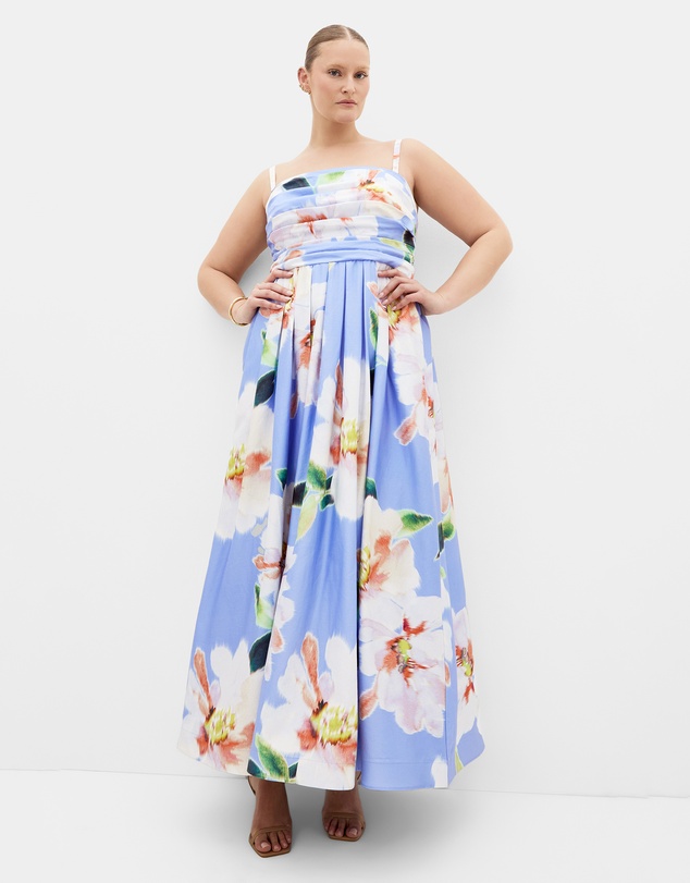 City Chic - Plus size Rosalee Sleeveless Print Maxi Dress - sky blue