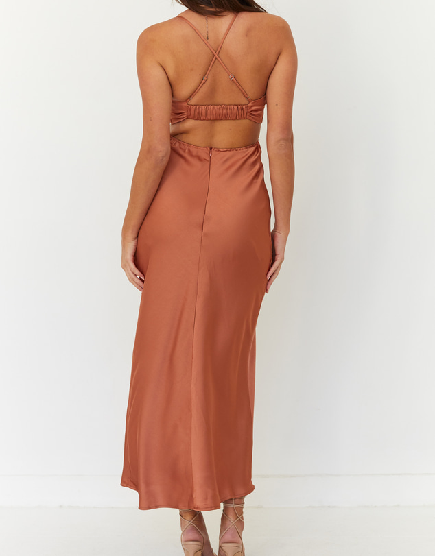 Beginning Boutique - Taleah Cut Out Maxi Dress Mocha