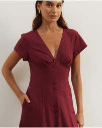 Atmos&Here - Josie Collared Linen Blend Midi Dress