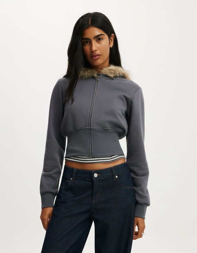 Cotton On - Corset Band Zip Through Hoodie