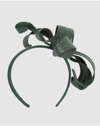 Max Alexander - Leather Leafs Green Headband Fascinator