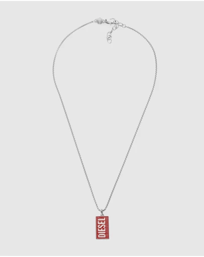 Diesel - Single Dogtags Silver-Tone Necklace