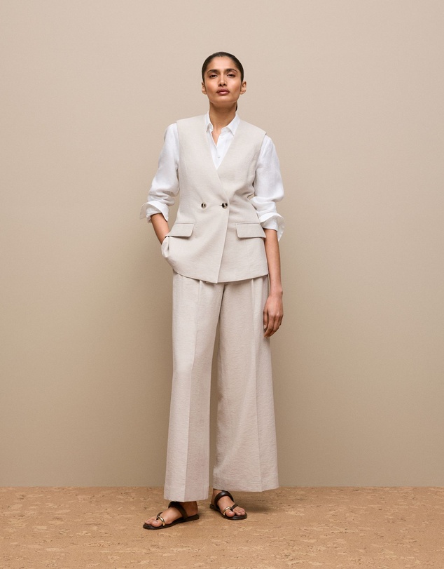 Trenery - Linen Blend Tailored Vest in Stone