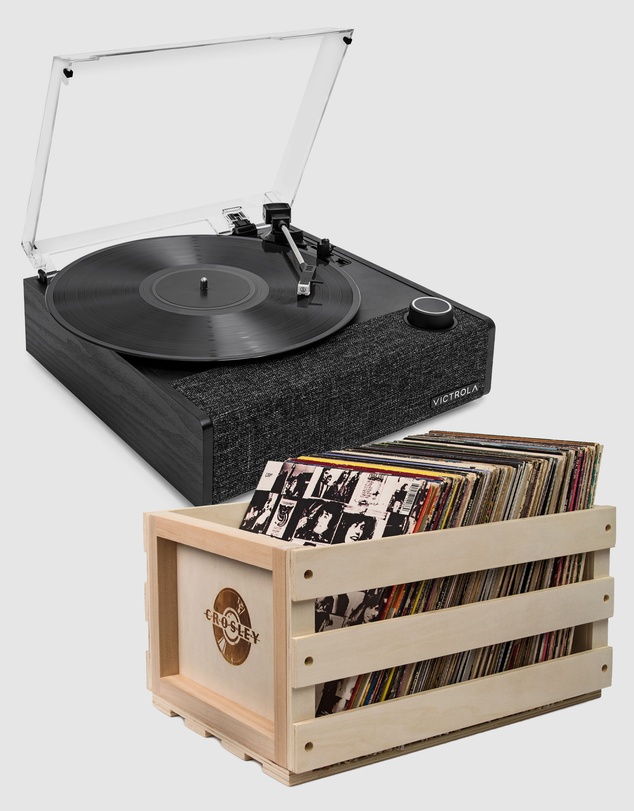 Victrola - Victrola Eastwood II Turntable - Black + Bundled Record Storage Crate