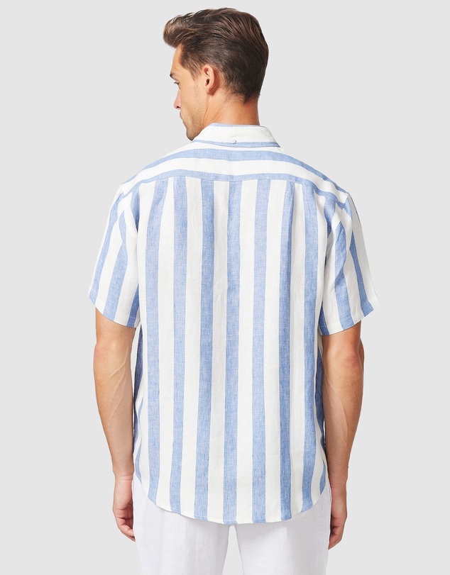 Vacay Swimwear - S/S Blue Stripe Linen Shirt