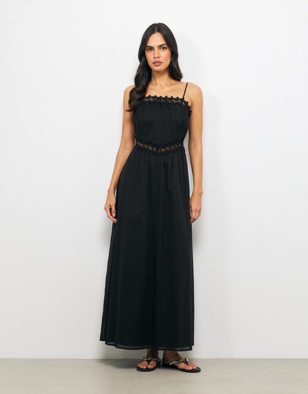 AERE - Cleo Lace Trim Cotton Maxi Dress