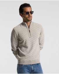 Calibre - Quarter Zip Monogram Jacquard Sweater Stone