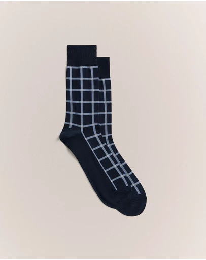 Trenery - Windowpane Check Crew Sock in Chambray Blue