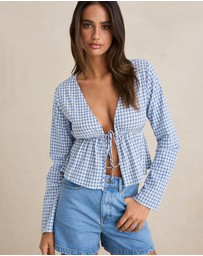 Rhythm - Lola Check Tie Front Long Sleeve Top