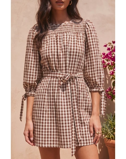 Atmos&Here - Hana Gingham Mini Dress With Tie Waist