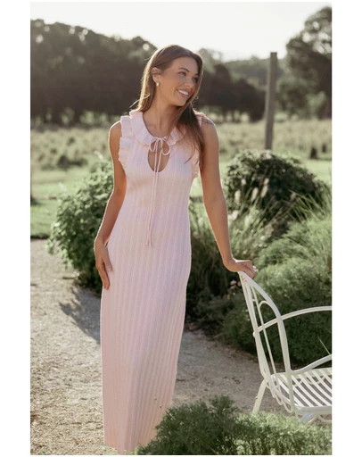 Petal & Pup - Beverly Frill Knit Maxi Dress - Fairy Floss Pink