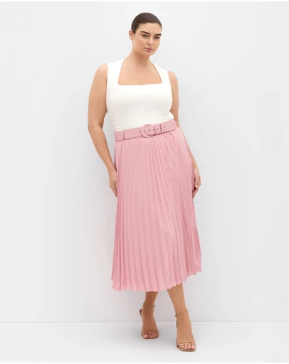 City Chic - Plus size Petra Pleat Midi Skirt - dusty rose