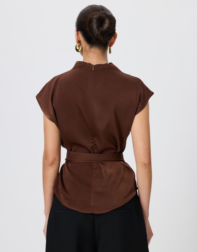 Tussah - Violet Drape Tie Detail Satin Top