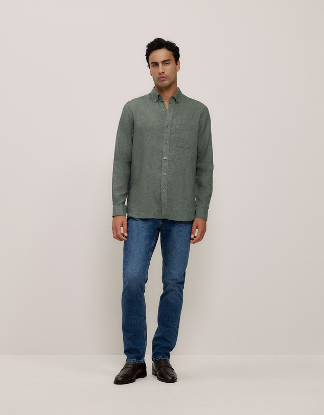 Trenery - Regular Fit Delave Linen Shirt in Evergreen