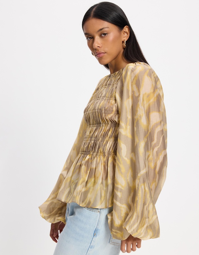 & Other Stories - Balloon-Sleeve Smocked Blouse