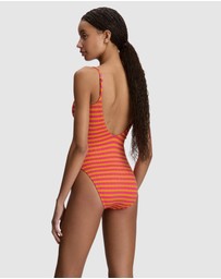 Polo Ralph Lauren - Stripe Cable-Motif V Neck One-Piece Swimsuit