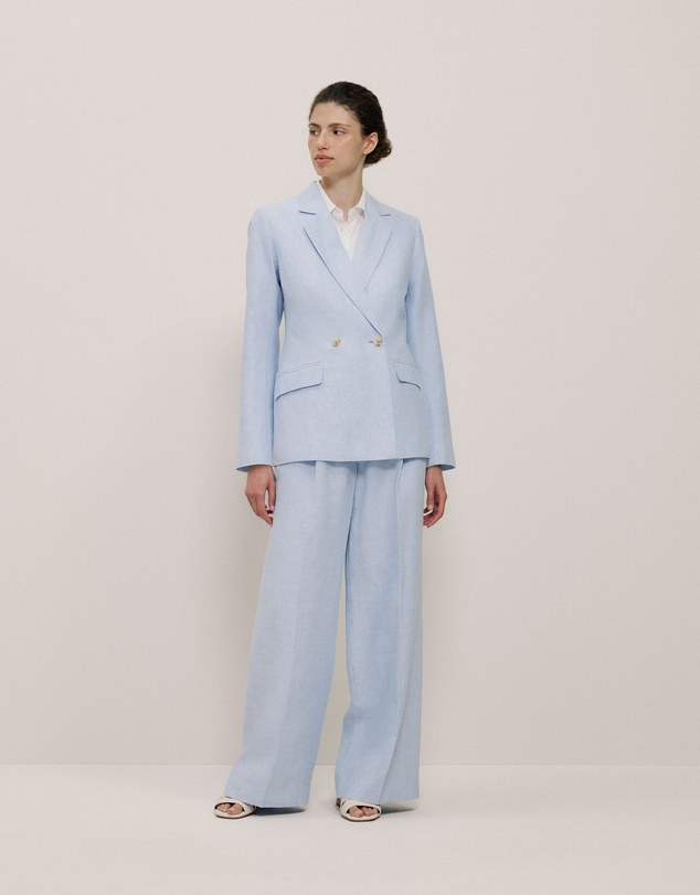 Trenery - Yarn Dyed Linen Double Breasted Blazer in Blue Marble