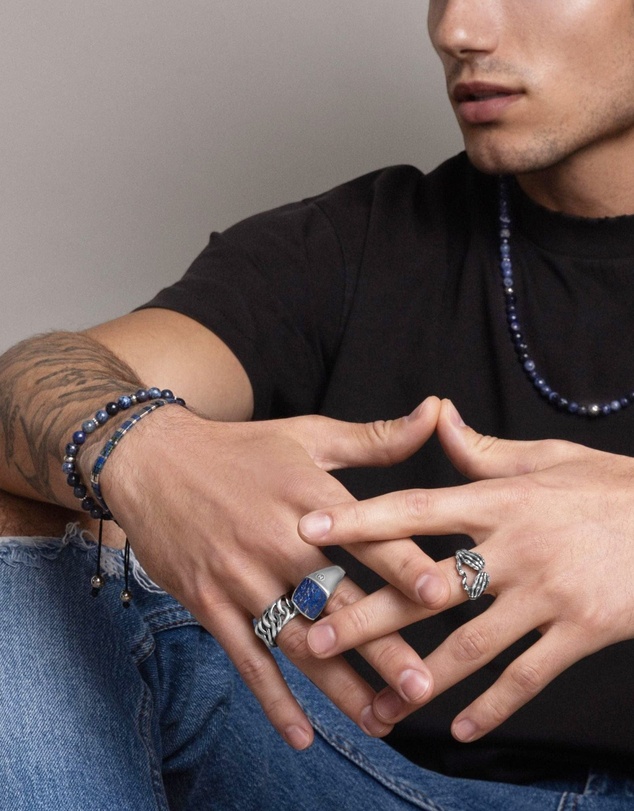 Nialaya Jewellery - Silver Signet Ring with Blue Lapis