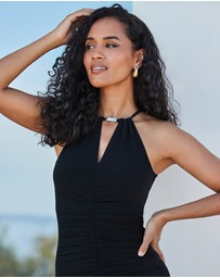 Sosandar - Ruched Front Halter Neck Jersey Maxi Dress