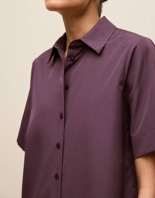 Trenery - Cotton Poplin Short Sleeve Shirt in Dark Plum