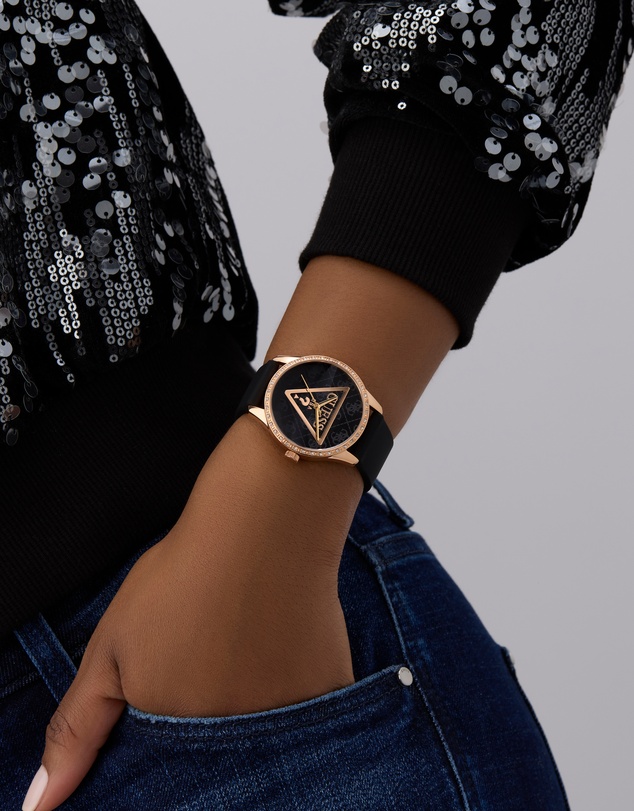 GUESS - Guess Roxy Ladies Black Rose Gold Tone Analogue Watch