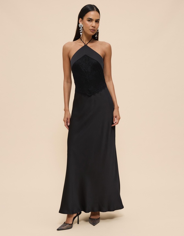 CHANCERY - Georgie Halter Neck Lace Panelled Maxi Dress
