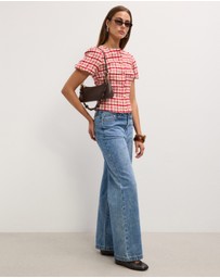 The Fated - Adela Check Puff Sleeve Top