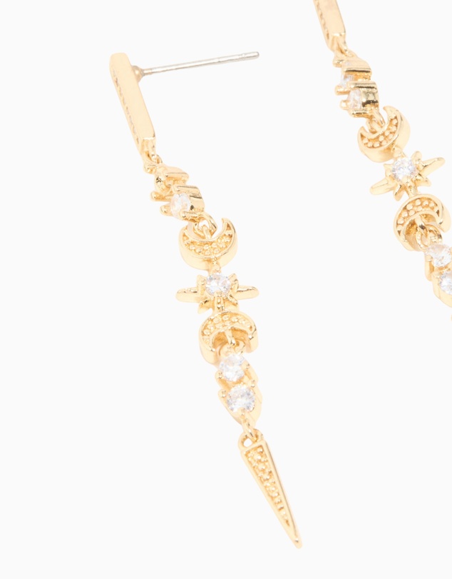 Lovisa - Gold Plated Cubic Zirconia Celestial Linear Earrings
