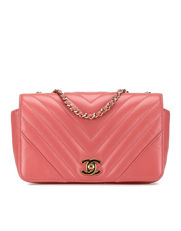 Pre-Loved by Azura Reborn - Pre-Loved Chanel Mini Chevron Calfskin Statement Flap Crossbody Bag with Quilted Leather Body