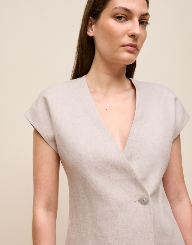 Trenery - Yarn Dyed Linen Cap Sleeve Vest in Flax