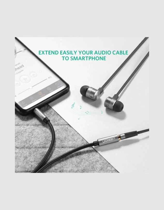 Ugreen - UGREEN 3.5mm Male to Female Audio Extension Cable – 3m Black Aluminum Alloy Tangle-Free
