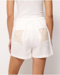 AERE - Mariella Crochet Trim Linen Shorts
