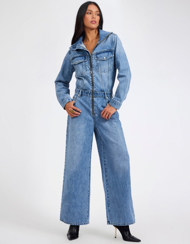 ONE TEASPOON - Charli Wide Leg Aviator Denim Jumpsuit - Pretty Blue